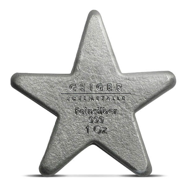 Geiger Silver Star - 1 Troy Oz .999 Pure Cast 3D Bar, in Case