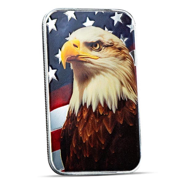 Patriotic Bald Eagle (Colorized) Silver Bar - 1 Troy Ounce