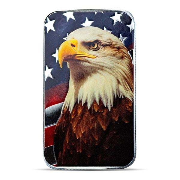 Patriotic Bald Eagle (Colorized) Silver Bar - 1 Troy Ounce