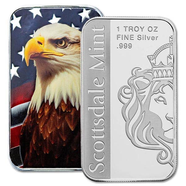 Patriotic Bald Eagle (Colorized) Silver Bar - 1 Troy Ounce