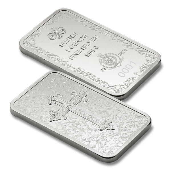 PAMP Suisse Christian Cross Silver Bar, 1 Troy Ounce, .999 Pure