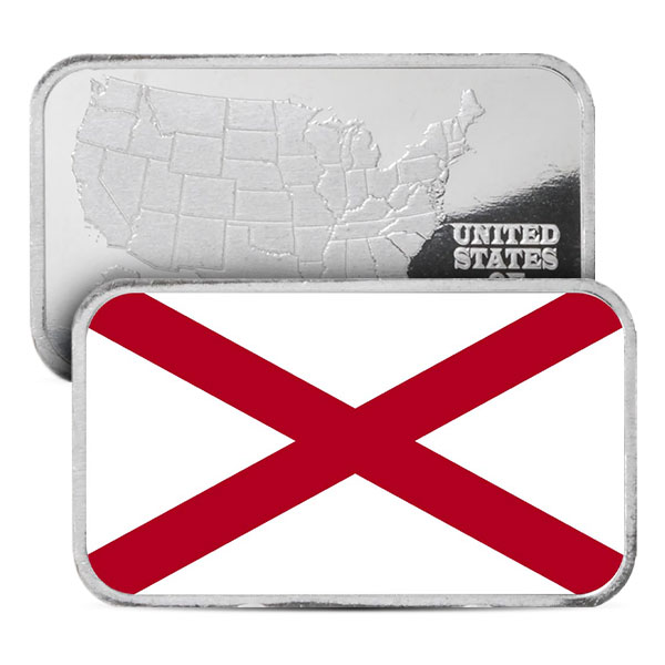 Alabama State Flag Silver Bar (Colorized) - 1 Troy Ounce, .999 Pure