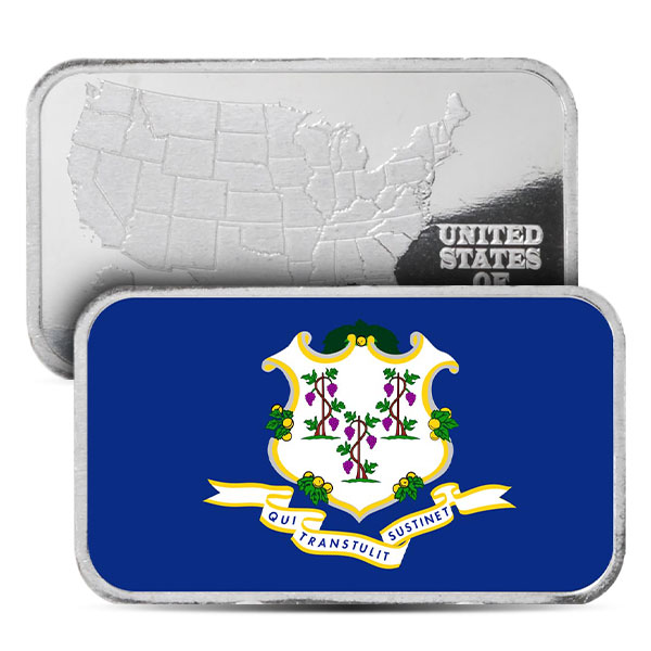 Connecticut State Flag Silver Bar (Colorized) - 1 Troy Ounce, .999 Pure