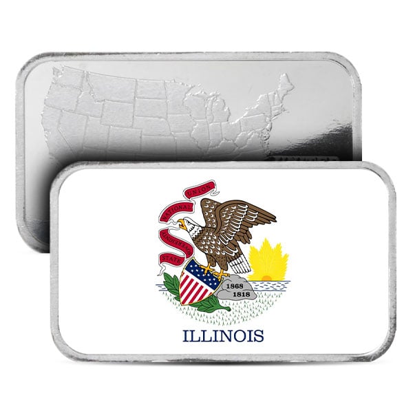 Illinois State Flag Silver Bar (Colorized) - 1 Troy Ounce, .999 Pure