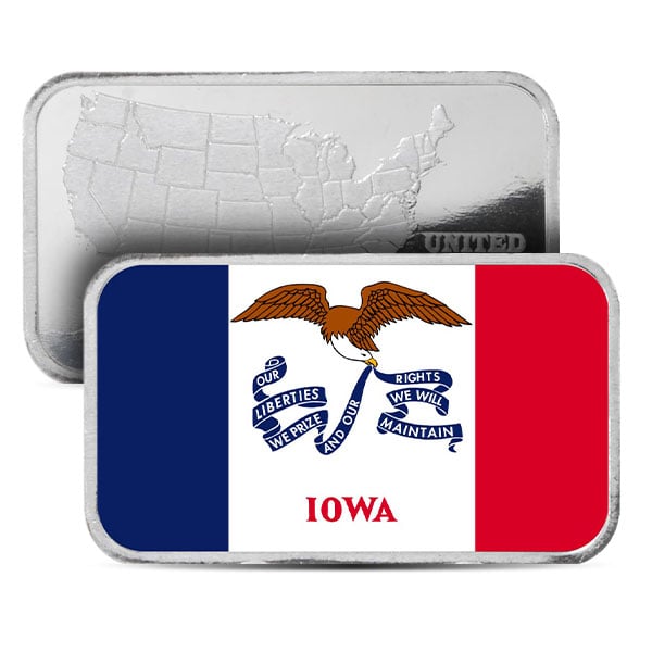 Iowa State Flag Silver Bar (Colorized) - 1 Troy Ounce, .999 Pure
