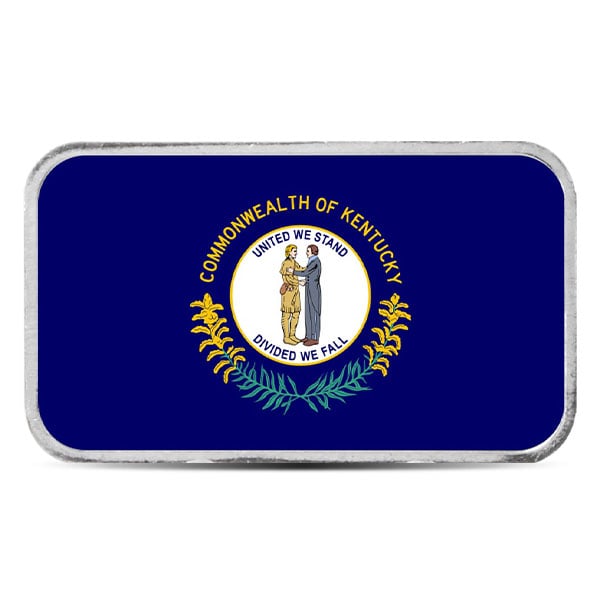 Kentucky State Flag Silver Bar (Colorized) - 1 Troy Ounce, .999 Pure