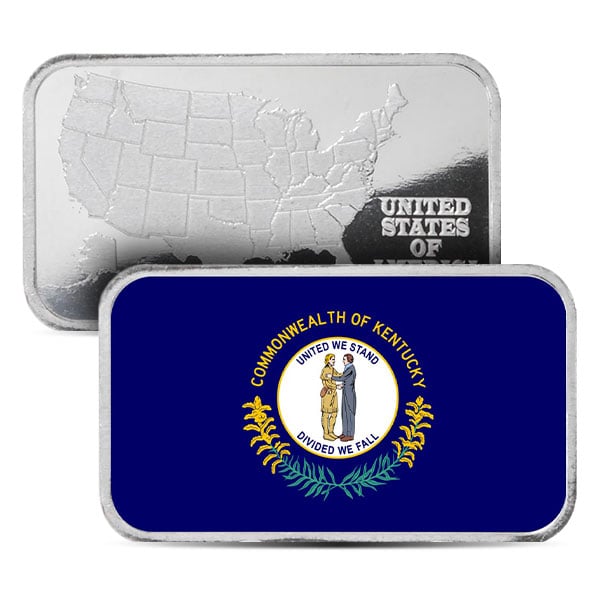 Kentucky State Flag Silver Bar (Colorized) - 1 Troy Ounce, .999 Pure
