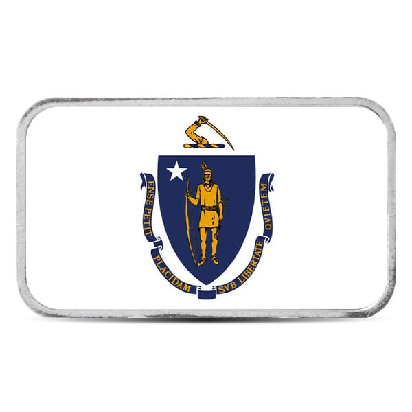 Massachusetts State Flag Silver Bar (Colorized) - 1 Troy Ounce, .999 Pure