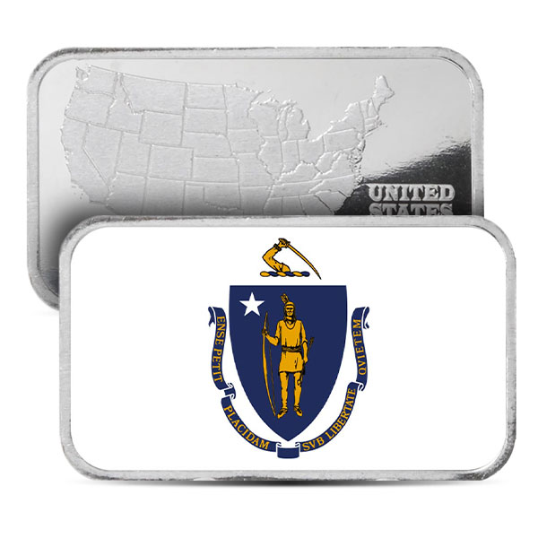 Massachusetts State Flag Silver Bar (Colorized) - 1 Troy Ounce, .999 Pure
