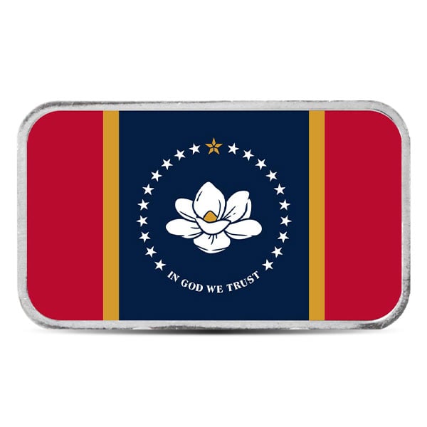 Mississippi State Flag Silver Bar (Colorized) - 1 Troy Ounce, .999 Pure