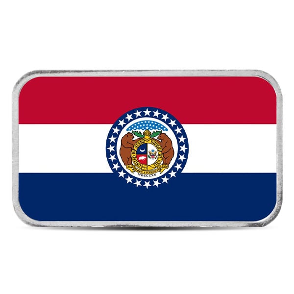 Missouri State Flag Silver Bar (Colorized) - 1 Troy Ounce, .999 Pure