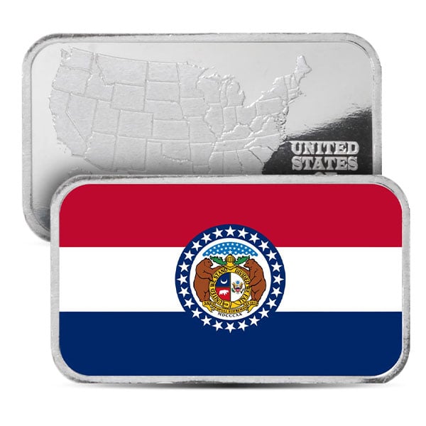 Missouri State Flag Silver Bar (Colorized) - 1 Troy Ounce, .999 Pure