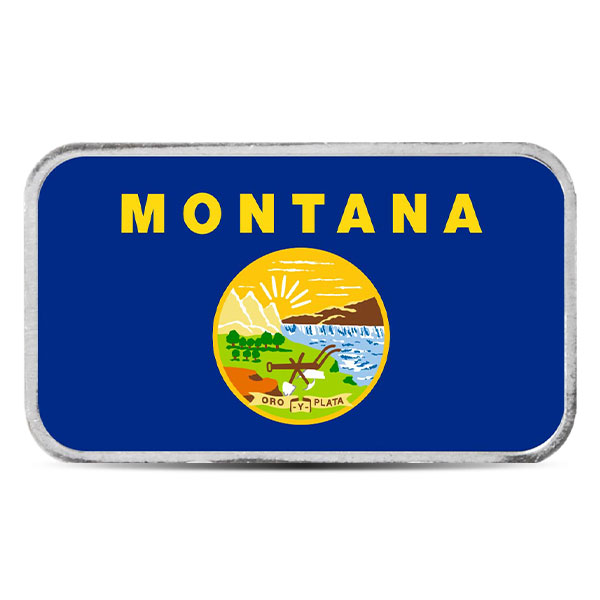 Montana State Flag Silver Bar (Colorized) - 1 Troy Ounce, .999 Pure