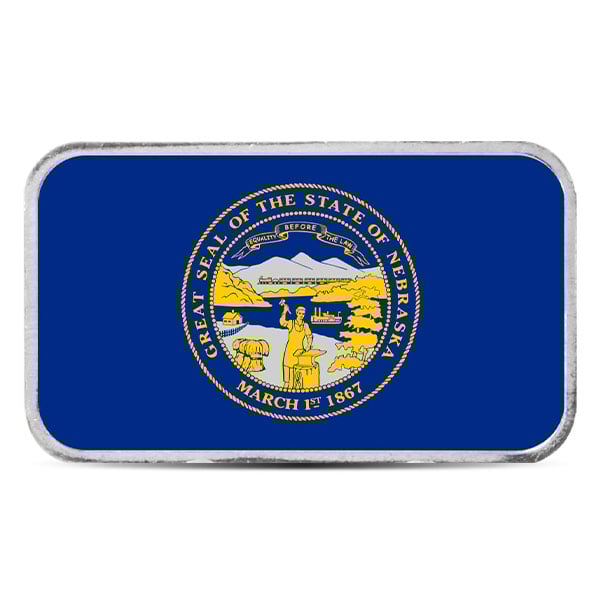 Nebraska State Flag Silver Bar (Colorized) - 1 Troy Ounce, .999 Pure