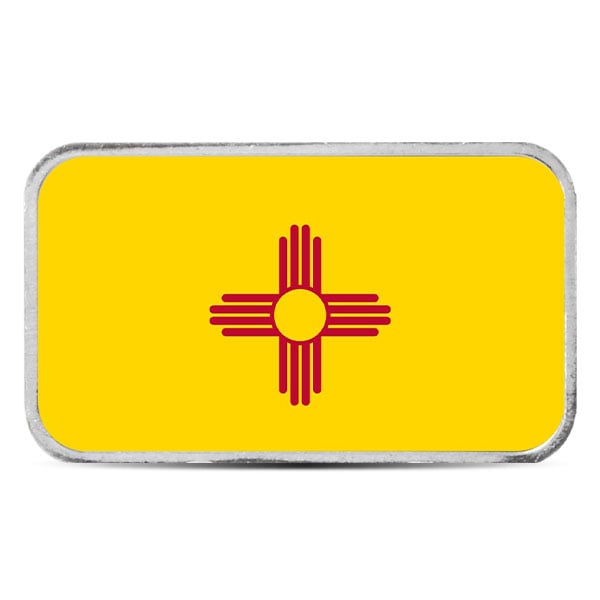 New Mexico State Flag Silver Bar (Colorized) - 1 Troy Ounce, .999 Pure