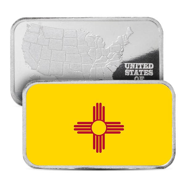 New Mexico State Flag Silver Bar (Colorized) - 1 Troy Ounce, .999 Pure