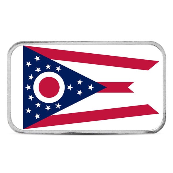 Ohio State Flag Silver Bar (Colorized) - 1 Troy Ounce, .999 Pure