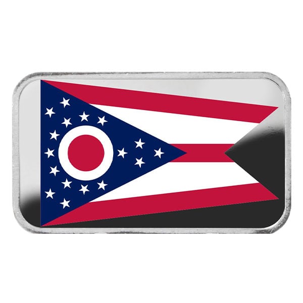 Ohio State Flag Silver Bar (Colorized) - 1 Troy Ounce, .999 Pure