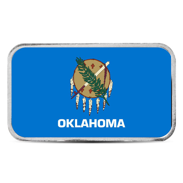 Oklahoma State Flag Silver Bar (Colorized) - 1 Troy Ounce, .999 Pure