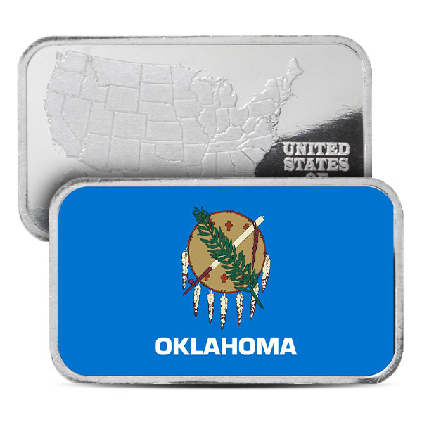 Oklahoma State Flag Silver Bar (Colorized) - 1 Troy Ounce, .999 Pure