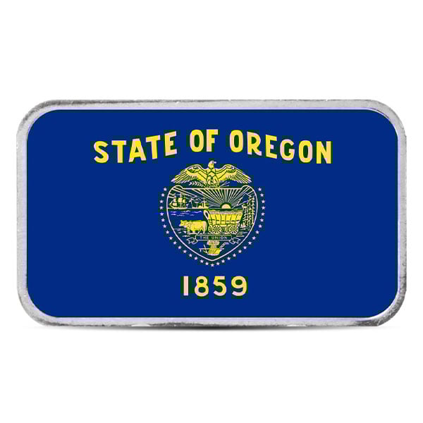 Oregon State Flag Silver Bar (Colorized) - 1 Troy Ounce, .999 Pure