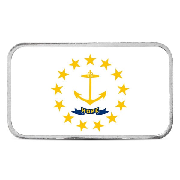 Rhode Island State Flag Silver Bar (Colorized) - 1 Troy Ounce, .999 Pure