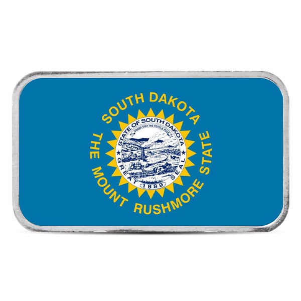 South Dakota State Flag Silver Bar (Colorized) - 1 Troy Ounce, .999 Pure