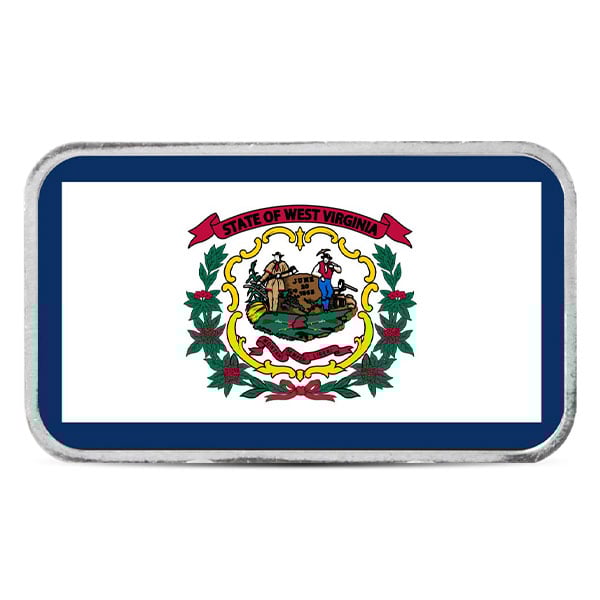 West Virginia State Flag Silver Bar (Colorized) - 1 Troy Ounce, .999 Pure