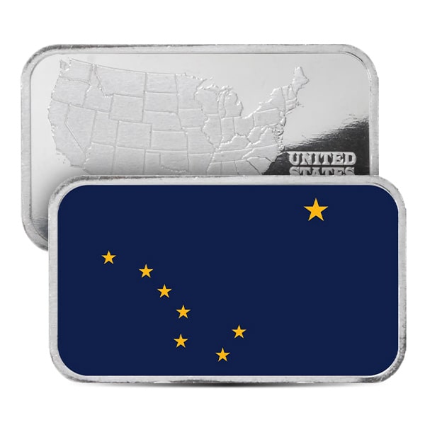 Alaska State Flag Silver Bar (Colorized) - 1 Troy Ounce, .999 Pure