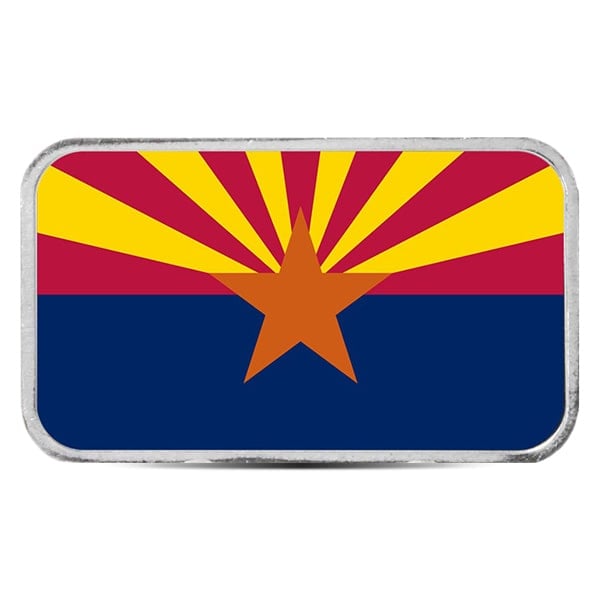 Arizona State Flag Silver Bar (Colorized) - 1 Troy Ounce, .999 Pure