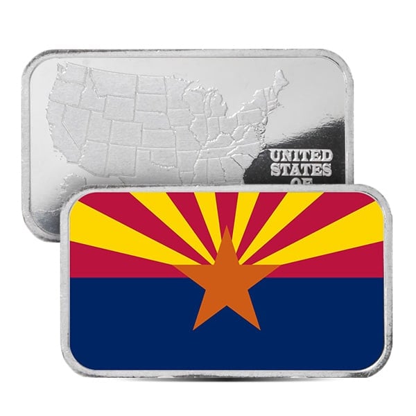 Arizona State Flag Silver Bar (Colorized) - 1 Troy Ounce, .999 Pure