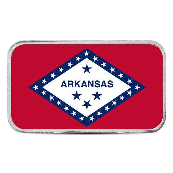 Arkansas State Flag Silver Bar (Colorized) - 1 Troy Ounce, .999 Pure