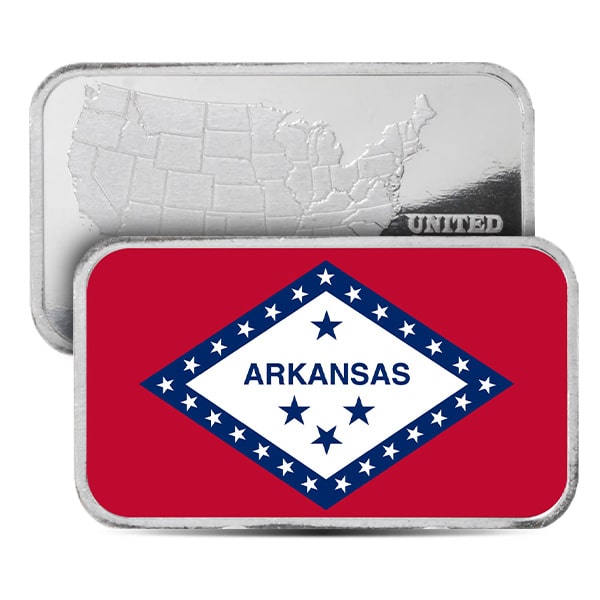 Arkansas State Flag Silver Bar (Colorized) - 1 Troy Ounce, .999 Pure