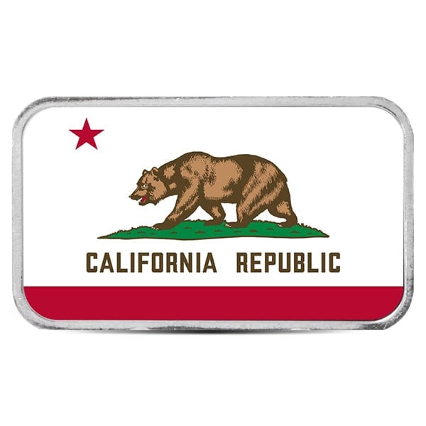 California State Flag Silver Bar (Colorized) - 1 Troy Ounce, .999 Pure
