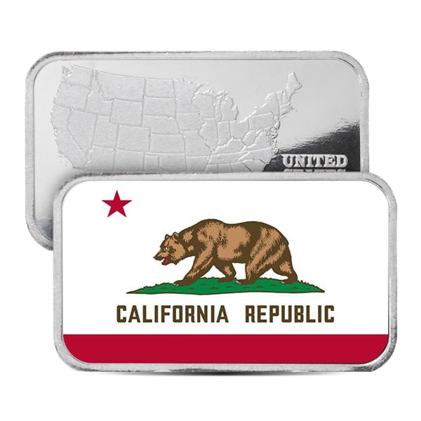 California State Flag Silver Bar (Colorized) - 1 Troy Ounce, .999 Pure