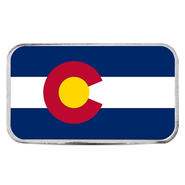 Colorado State Flag Silver Bar (Colorized) - 1 Troy Ounce, .999 Pure