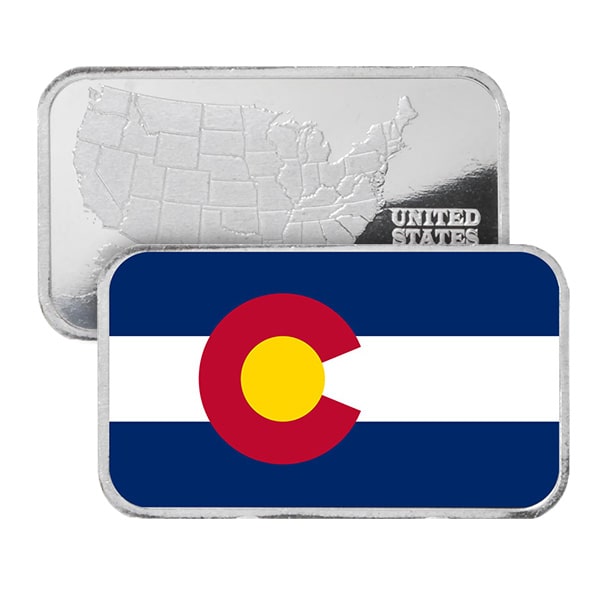 Colorado State Flag Silver Bar (Colorized) - 1 Troy Ounce, .999 Pure