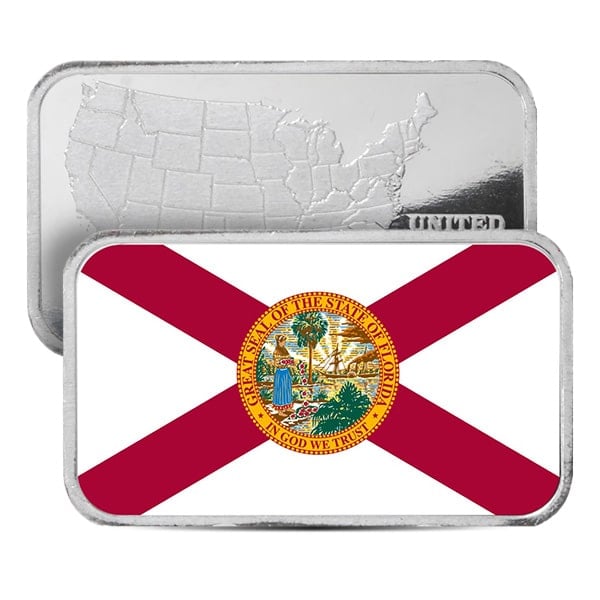 Florida State Flag Silver Bar (Colorized) - 1 Troy Ounce, .999 Pure