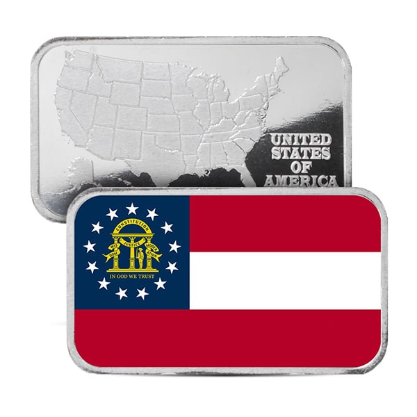 Georgia State Flag Silver Bar (Colorized) - 1 Troy Ounce, .999 Pure