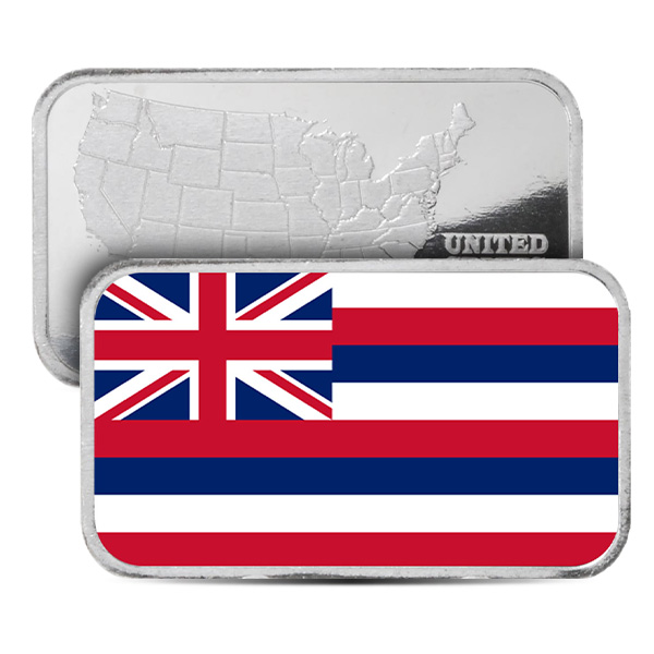 Hawaii State Flag Silver Bar (Colorized) - 1 Troy Ounce, .999 Pure