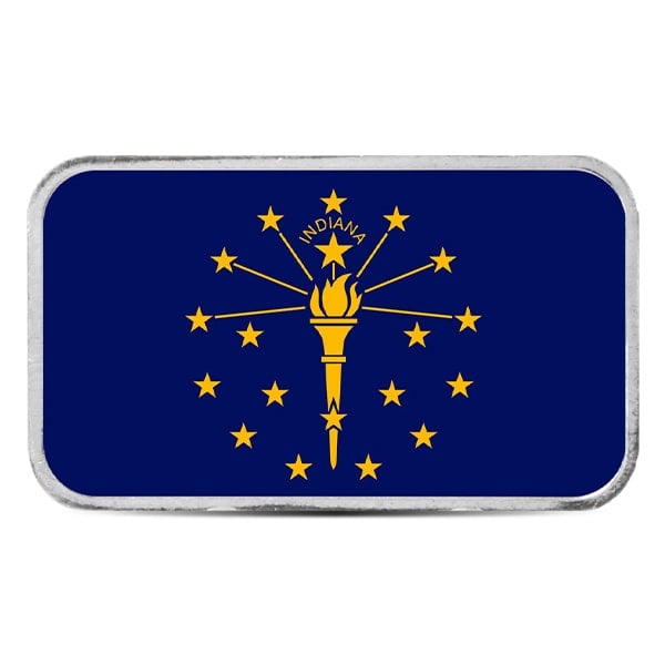 Indiana State Flag Silver Bar (Colorized) - 1 Troy Ounce, .999 Pure