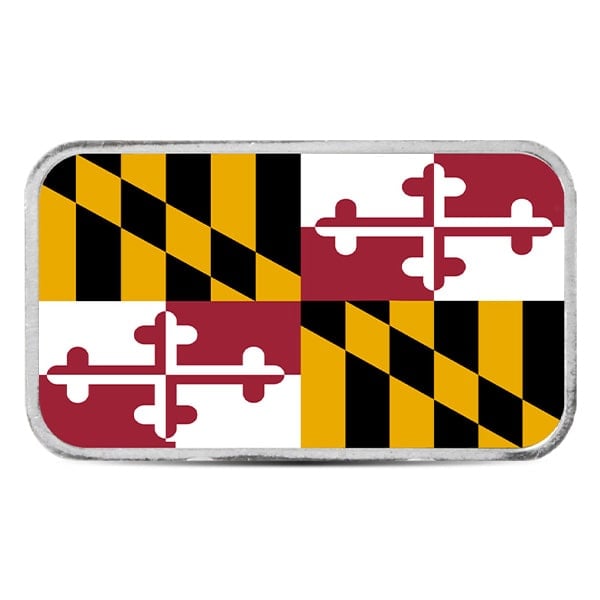 Maryland State Flag Silver Bar (Colorized) - 1 Troy Ounce, .999 Pure