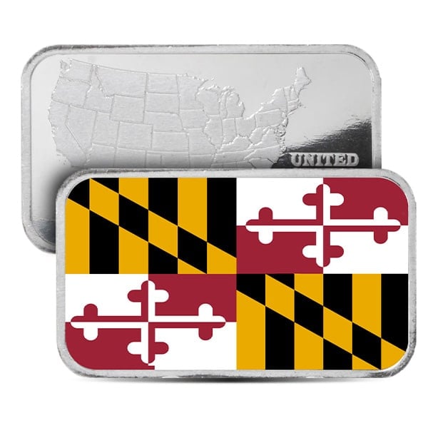 Maryland State Flag Silver Bar (Colorized) - 1 Troy Ounce, .999 Pure