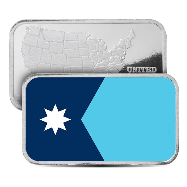 Minnesota State Flag Silver Bar (Colorized) - 1 Troy Ounce, .999 Pure