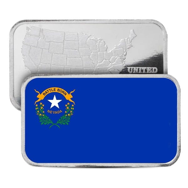 Nevada State Flag Silver Bar (Colorized) - 1 Troy Ounce, .999 Pure