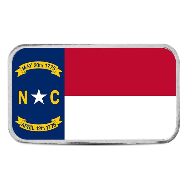North Carolina State Flag Silver Bar (Colorized) - 1 Troy Ounce, .999 Pure