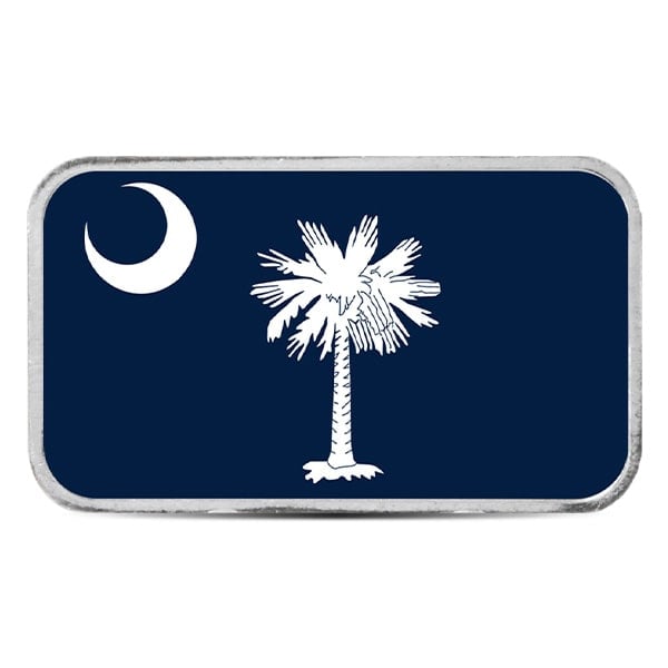 South Carolina State Flag Silver Bar (Colorized) - 1 Troy Ounce, .999 Pure