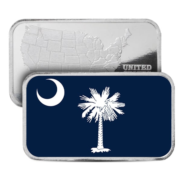 South Carolina State Flag Silver Bar (Colorized) - 1 Troy Ounce, .999 Pure