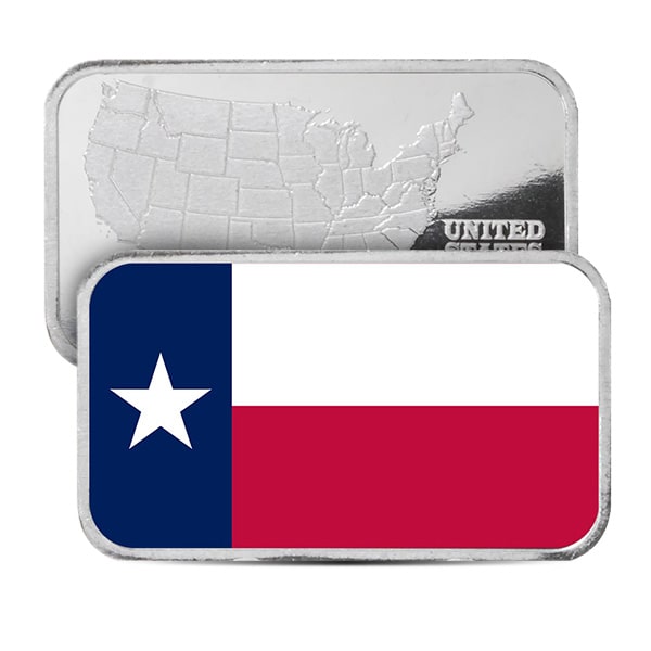 Texas State Flag Silver Bar (Colorized) - 1 Troy Ounce, .999 Pure