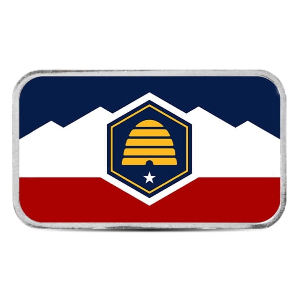 Utah State Flag Silver Bar (Colorized) - 1 Troy Ounce, .999 Pure